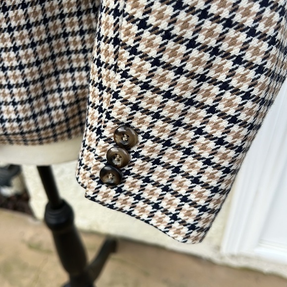 JH Collectibles Vintage Tan/Blue Plaid 3 Button  Blazer Jacket Women's Size 4 - Picture 6 of 9